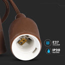 Brūna E27 spuldzes patrona ar vadu un savienojumu pie griestiem, V-TAC