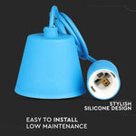 Blue E27 bulb holder with cord and ceiling connection, V-TAC