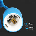 Blue E27 bulb holder with cord and ceiling connection, V-TAC