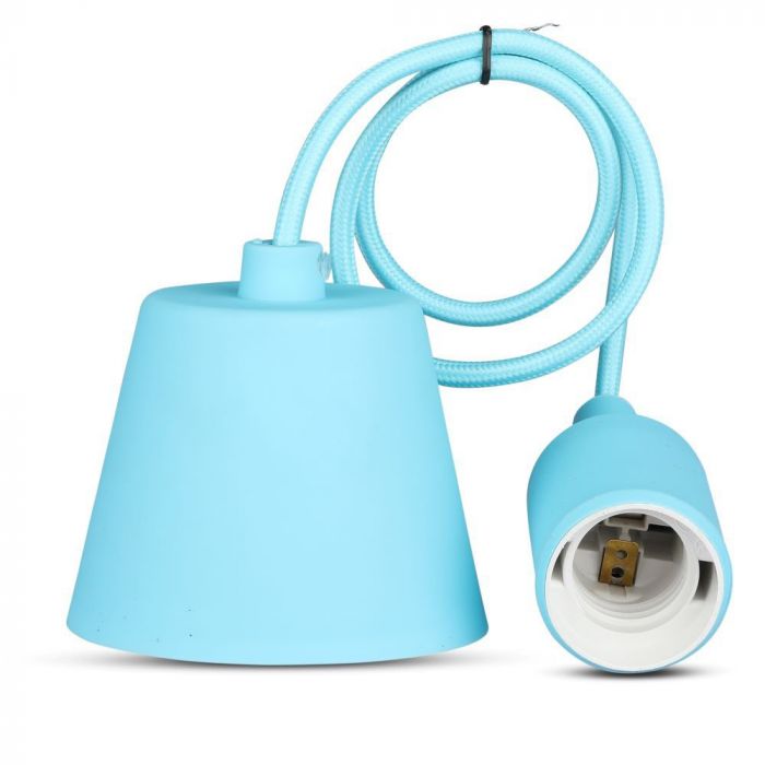 Light blue E27 bulb holder with cord and ceiling connection, V-TAC