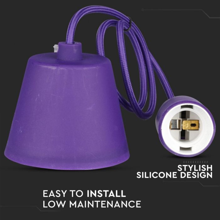 Violet E27 bulb holder with cord and ceiling connection, V-TAC