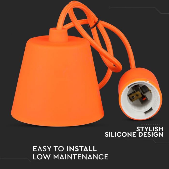 Orange E27 bulb holder with cord and ceiling connection, V-TAC