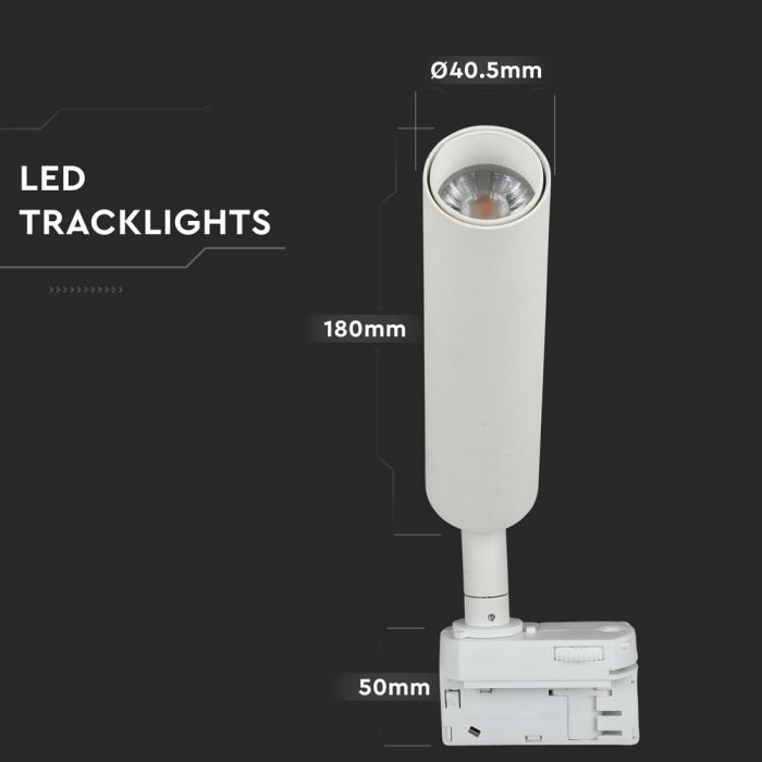 7W(420Lm) LED COB трековый прожектор, V-TAC SAMSUNG CHIP, IP20, 5 лет гарантии, 4000K нейтральный белый свет