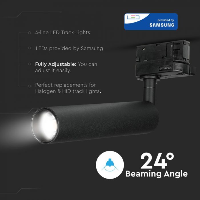 7W (420Lm) LED COB strålkastare för strömskenor, V-TAC SAMSUNG CHIP, IP20, 5 års garanti, varmvitt ljus 3000K