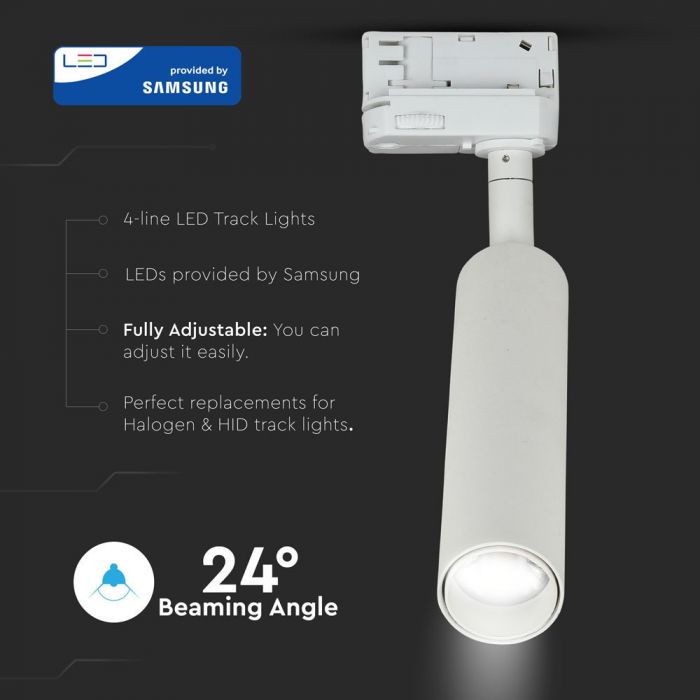 15W(1200Lm) LED COB track spotlight, V-TAC SAMSUNG CHIP, IP20, warranty 5 years, warm white light 3000K