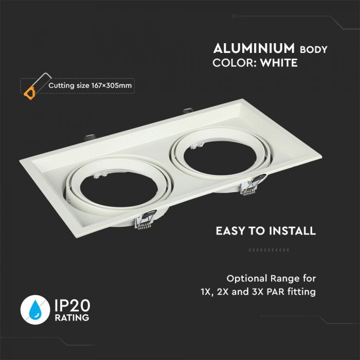 AR111 recessed frame/fixture for 2 bulbs, white, V-TAC