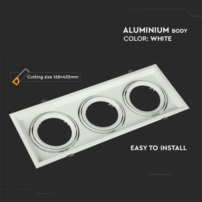 AR111 süvistatav raam/valgusti 3 lambile, valge, V-TAC