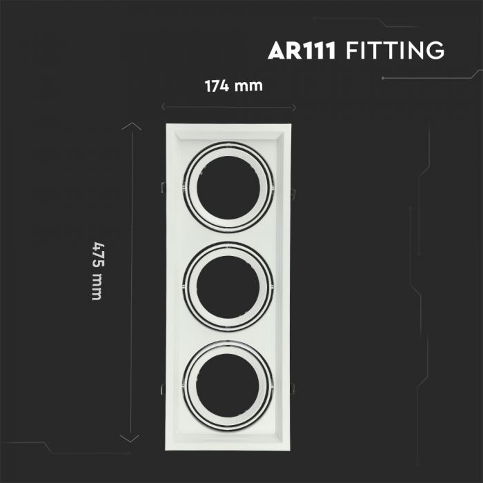 AR111 süvistatav raam/valgusti 3 lambile, valge, V-TAC
