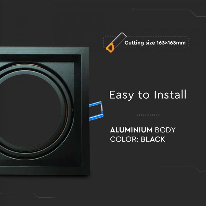 AR111 iebūvējams karkass/armatūra 1 spuldzei, melns, V-TAC