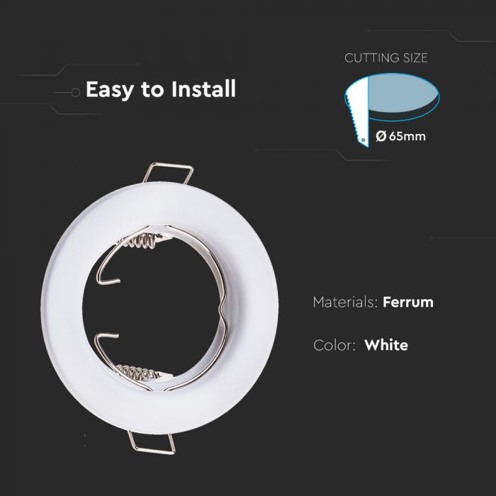 GU10 recessed frame/fixture, 2 pcs, round, Ø80X30mm, recessed Dimm. Ø65mm, white, V-TAC