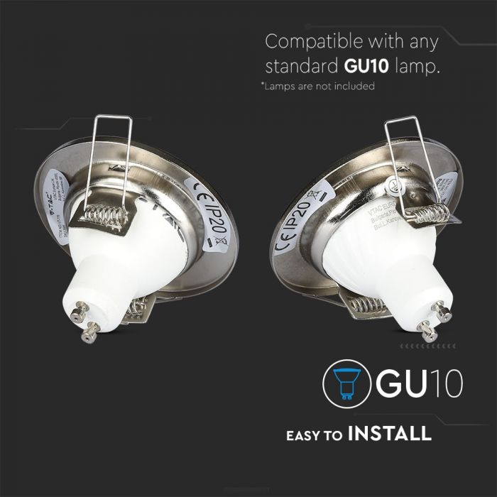 GU10 recessed frame/fixture, 2 pcs, round, Ø80X30mm, recessed Dimm. Ø65mm, satin nickel, V-TAC
