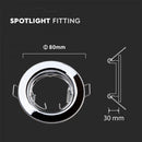 GU10 recessed frame/fixture, 2 pcs, round, Ø80X30mm, recessed Dimm. Ø65mm, chrome-plated, V-TAC