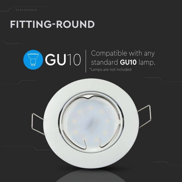 GU10 süvistatav raam/valgusti, ümmargune, reguleeritava valgustusnurgaga, valge, V-TAC