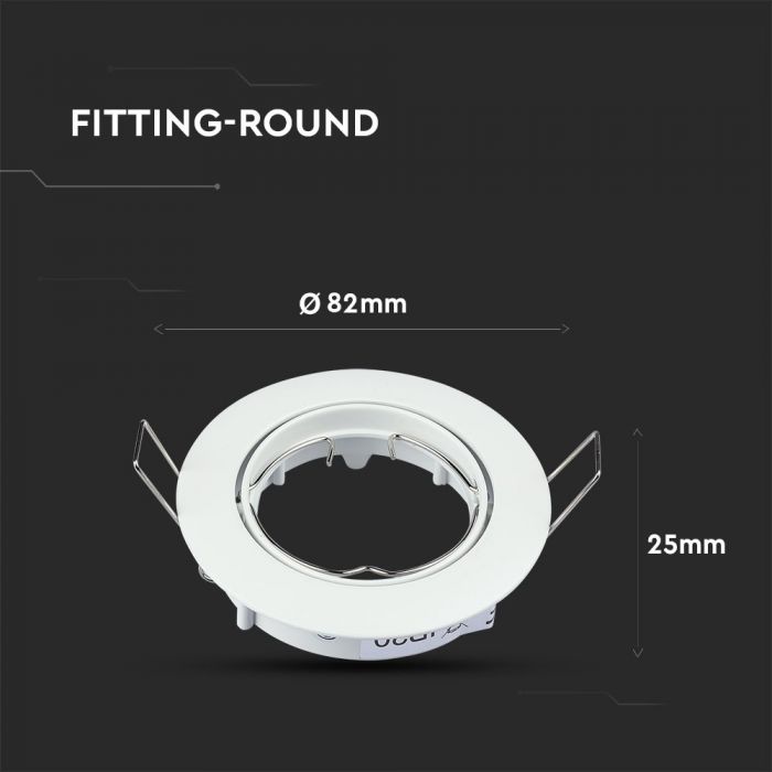 GU10 recessed frame/fixture, round, adjustable lighting angle, Ø82X25 mm, recessed Ø74 mm, white, V-TAC