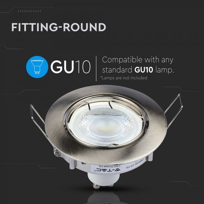 GU10 recessed frame/fixture, round, adjustable lighting angle, Ø82X25 mm, recessed Ø74 mm, satin nickel, V-TAC