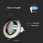 GU10 recessed frame/fixture, round, adjustable lighting angle, Ø82X25 mm, recessed Ø74 mm, satin nickel, V-TAC