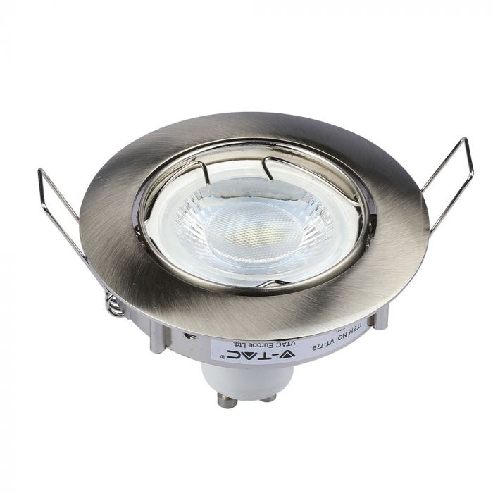 GU10 recessed frame/fixture, round, adjustable lighting angle, Ø82X25 mm, recessed Ø74 mm, satin nickel, V-TAC