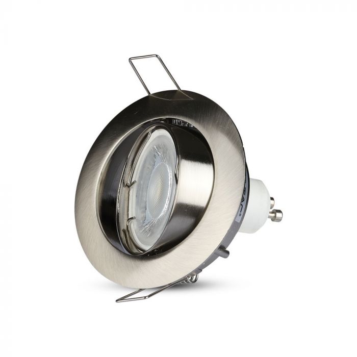 GU10 recessed frame/fixture, round, adjustable lighting angle, Ø82X25 mm, recessed Ø74 mm, satin nickel, V-TAC