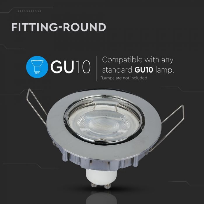 GU10 recessed frame/fixture, round, adjustable lighting angle, Ø82X25 mm, recessed Ø74 mm, chrome-plated, V-TAC