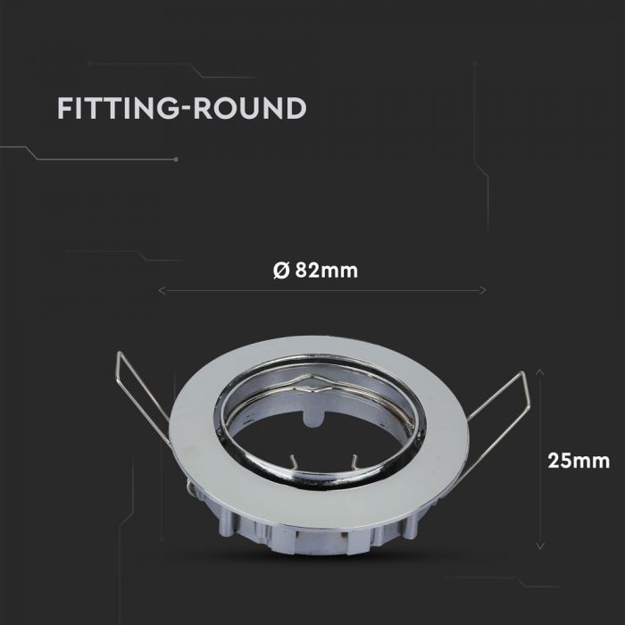 GU10 recessed frame/fixture, round, adjustable lighting angle, Ø82X25 mm, recessed Ø74 mm, chrome-plated, V-TAC