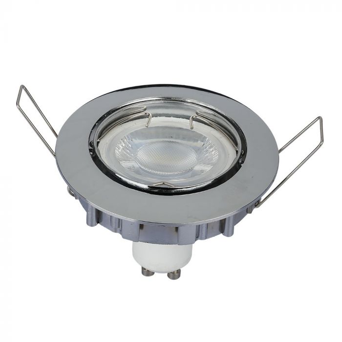 GU10 iebūvējams karkass/armatūra, apaļas formas, regulējams apgaismojuma leņķis, Ø82X25 mm, iebūv. izm Ø74 mm, hromēts, V-TAC