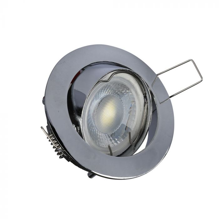 GU10 iebūvējams karkass/armatūra, apaļas formas, regulējams apgaismojuma leņķis, Ø82X25 mm, iebūv. izm Ø74 mm, hromēts, V-TAC