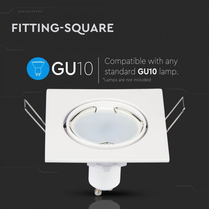 GU10 recessed frame/fixture, square, adjustable light direction, 80X80x25mm, recessed. Ø74mm, white, V-TAC