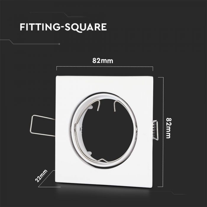 GU10 recessed frame/fixture, square, adjustable light direction, 80X80x25mm, recessed. Ø74mm, white, V-TAC