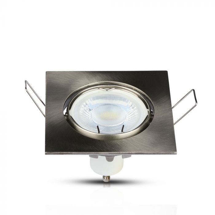 GU10 infälld ram/armatur, kvadratisk, justerbar ljusriktning, 80X80x25mm, infälld. Ø74mm, satin nickel, V-TAC