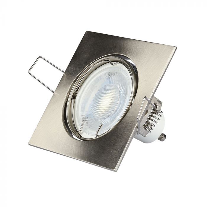 GU10 infälld ram/armatur, kvadratisk, justerbar ljusriktning, 80X80x25mm, infälld. Ø74mm, satin nickel, V-TAC