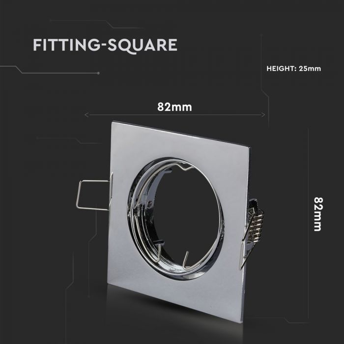 GU10 recessed frame/fixture, square, adjustable light direction, 80X80x25mm, recessed. Ø74mm, chrome-plated, V-TAC