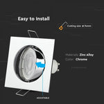 GU10 recessed frame/fixture, square, adjustable light direction, 80X80x25mm, recessed. Ø74mm, chrome-plated, V-TAC