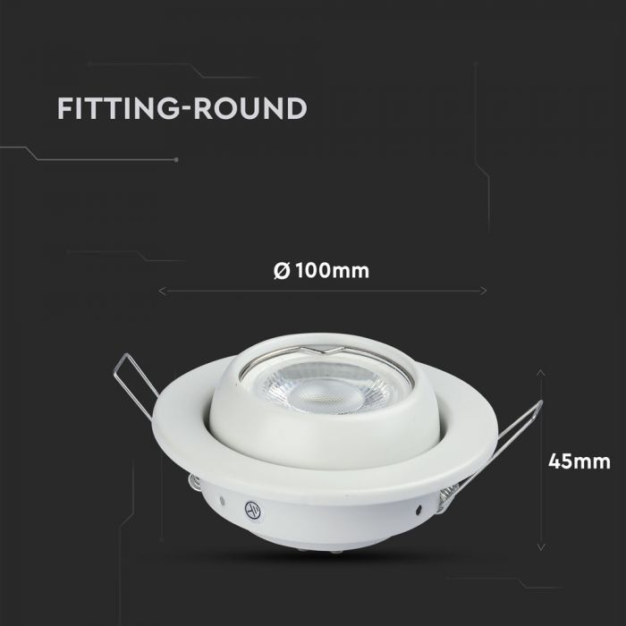 GU10 recessed frame/fixture, round, adjustable light direction, Ø100X45mm, recessed Ø90mm, white, V-TAC