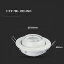 GU10 recessed frame/fixture, round, adjustable light direction, Ø100X45mm, recessed Ø90mm, white, V-TAC
