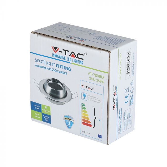 GU10 recessed frame/fixture, round, adjustable light direction, Ø100X45mm, recessed Ø90mm, satin nickel, V-TAC