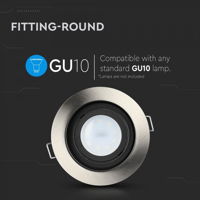 GU10 recessed frame/fixture, round, adjustable light direction, Ø100X45mm, recessed Ø90mm, satin nickel, V-TAC