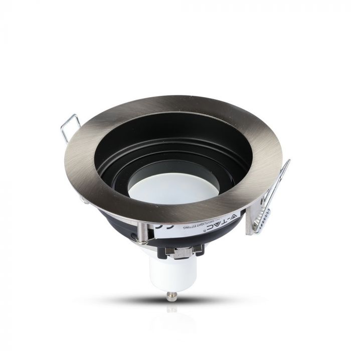 GU10 recessed frame/fixture, round, adjustable light direction, Ø100X45mm, recessed Ø90mm, satin nickel, V-TAC