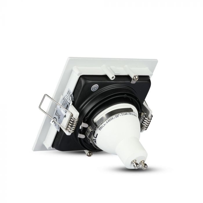 GU10 recessed frame/fixture, square, adjustable light direction, 100x100X38mm, recessed. size 90x90mm, white/black, V-TAC
