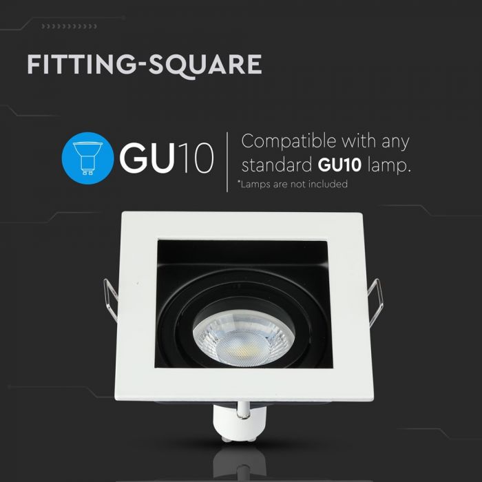 GU10 süvistatav raam/valgusti, kandiline, valge, V-TAC