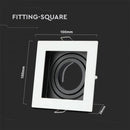 GU10 recessed frame/fixture, square, adjustable light direction, 100x100X38mm, recessed. size 90x90mm, white/black, V-TAC