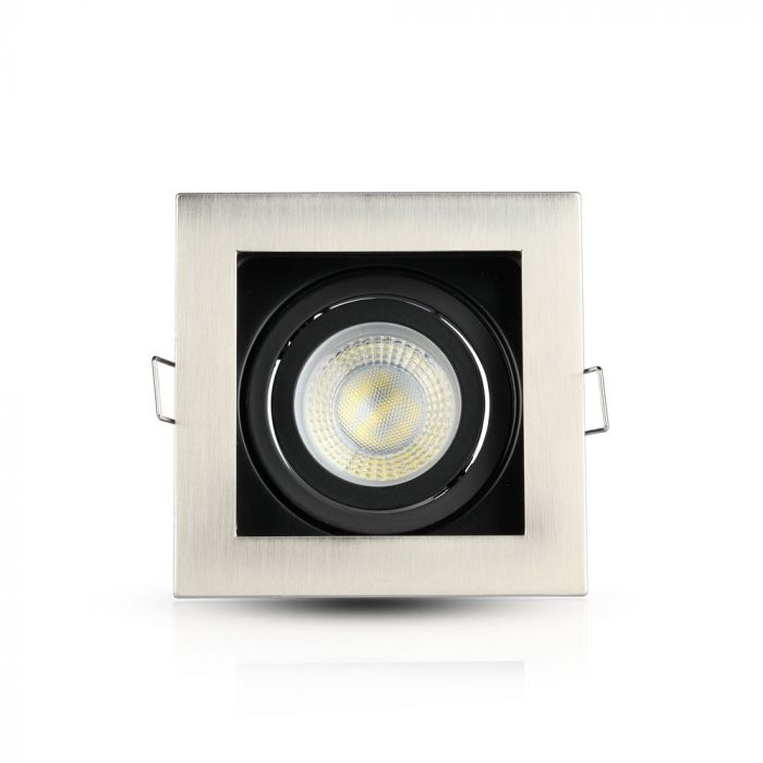 GU10 recessed frame/fixture, square, adjustable light direction, 100x100X38mm, recessed. size 90x90mm, satin nickel, V-TAC
