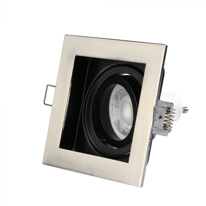 GU10 iebūvējams karkass/armatūra, kvadrāta formas, regulējams apgaismojuma virziens, 100x100X38mm, iebūv. izm 90x90mm, satīna niķelis, V-TAC