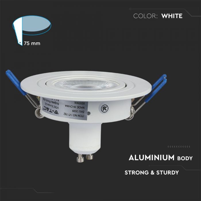 GU11 recessed frame/fixture, round, adjustable light direction, Ø91X25mm, recessed. Ø75mm, white, V-TAC