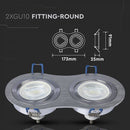 GU10 recessed frame/fixture for 2 bulbs, round shape, adjustable light direction, 173X91mm, recessed 155x75mm, brushed aluminium, V-TAC