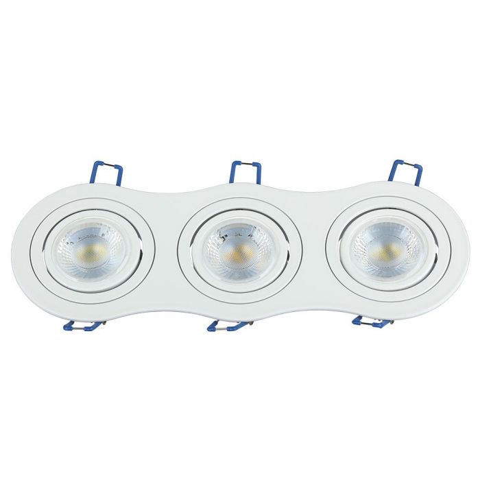 GU10 recessed frame/fixture for 3 bulbs, round shape, adjustable light direction, 255X91mm, recessed 235x75mm, white, V-TAC