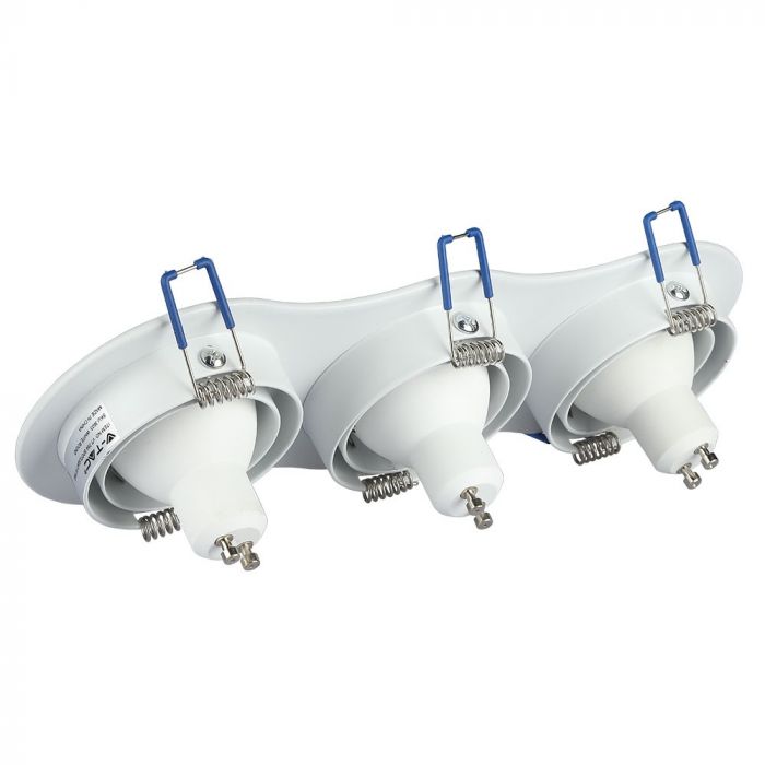 GU10 recessed frame/fixture for 3 bulbs, round shape, adjustable light direction, 255X91mm, recessed 235x75mm, white, V-TAC