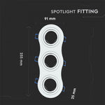 GU10 recessed frame/fixture for 3 bulbs, round shape, adjustable light direction, 255X91mm, recessed 235x75mm, white, V-TAC