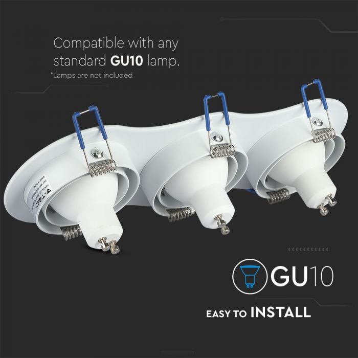GU10 iebūvējams karkass/armatūra 3 spuldzēm, apaļas formas, balts, V-TAC