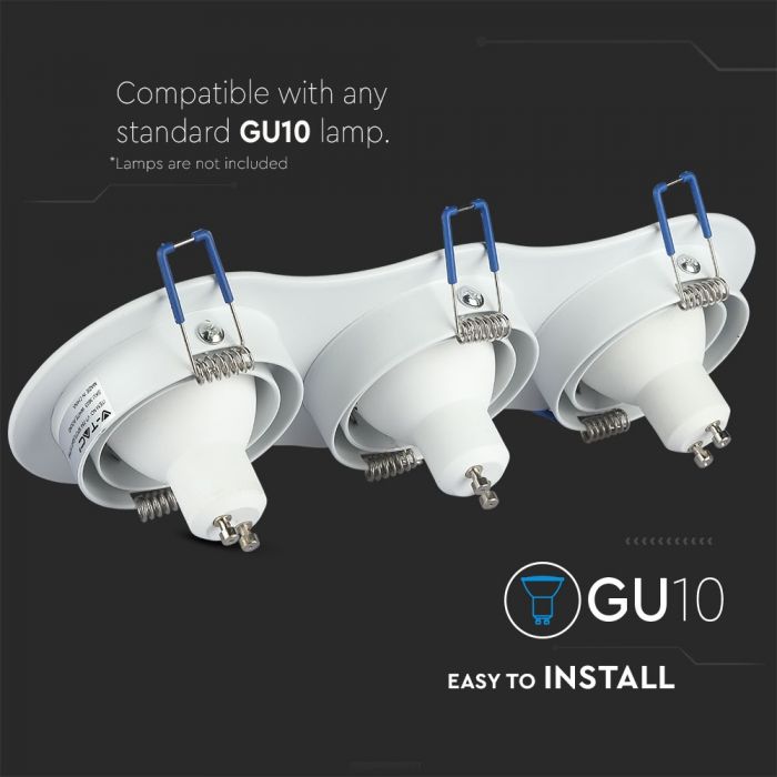 GU10 recessed frame/fixture for 3 bulbs, round shape, adjustable light direction, 255X91mm, recessed 235x75mm, white, V-TAC