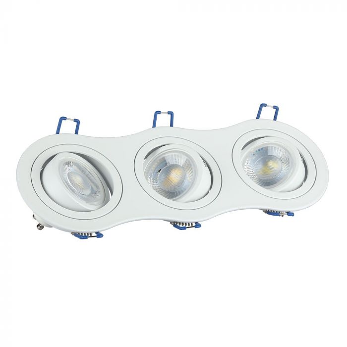GU10 recessed frame/fixture for 3 bulbs, round shape, adjustable light direction, 255X91mm, recessed 235x75mm, white, V-TAC